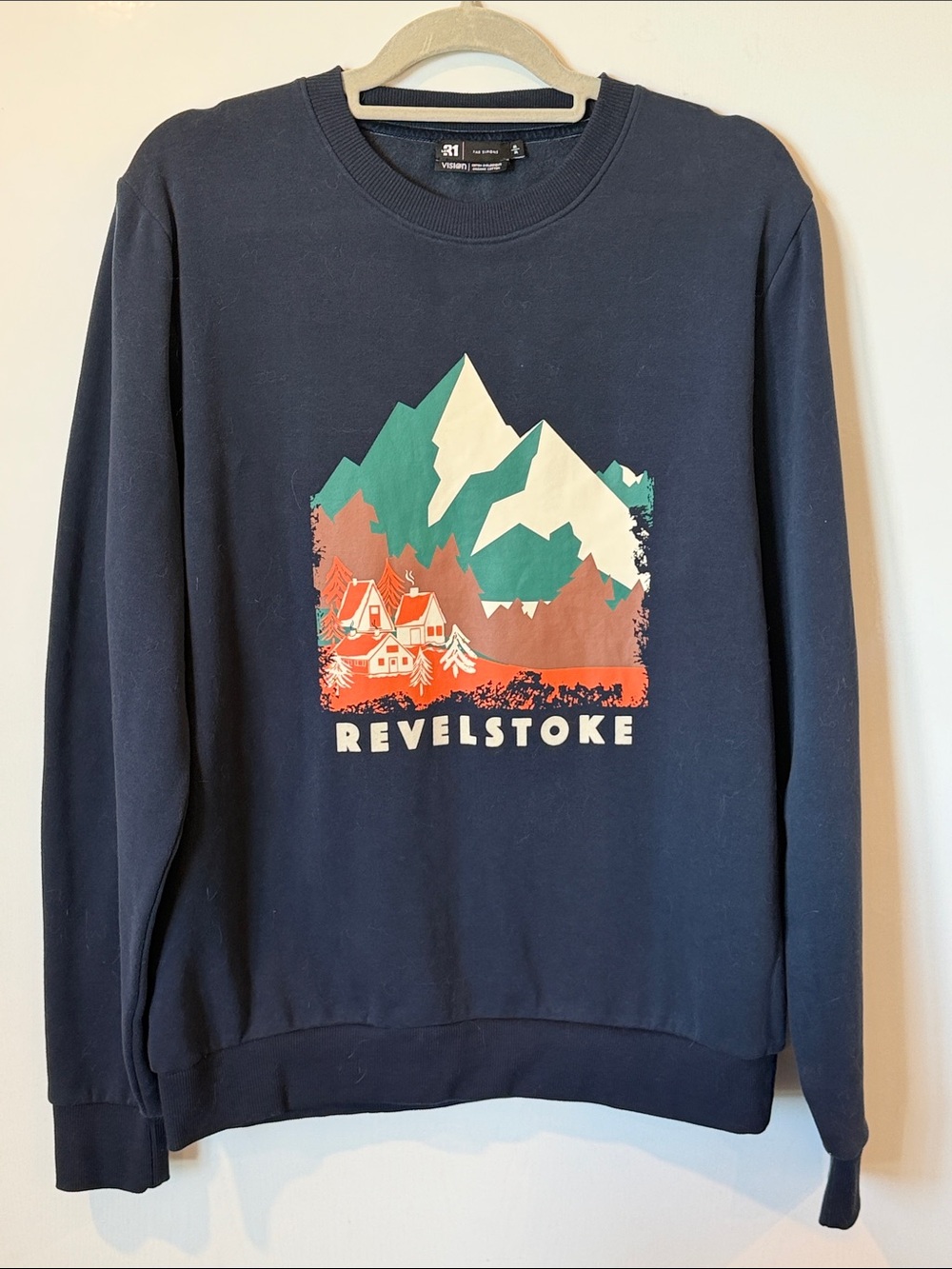 Revelstoke Men's Navy Crewneck with Mountain Village Graphic - Picture 2 of 6